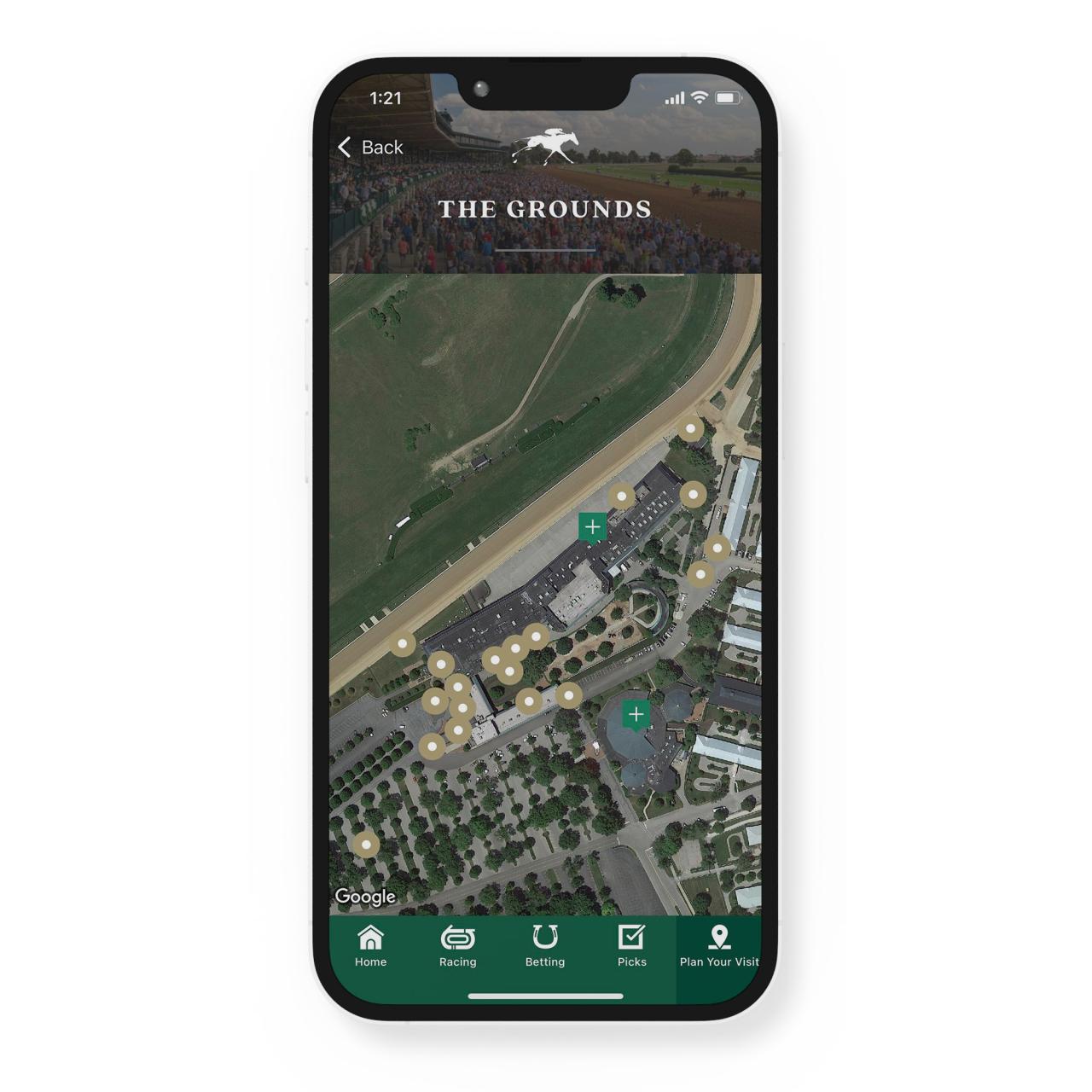 Keeneland grounds screen in the mobile app.